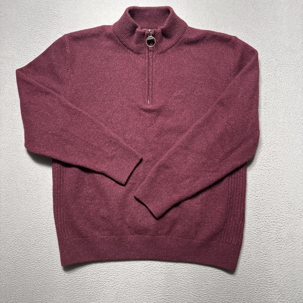 Barbour Tisbury 1/4 Zip Wool Silk Blend Sweater Mens XL Burgundy Ribbed Preppy